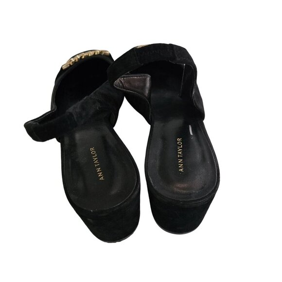 Ann Taylor Black Suede Gold Chain Square Toe Sling Back Shoes Size 9M - Picture 5 of 9